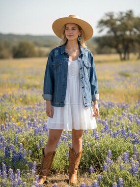 Old Navy Plus Bluebonnet Embroidered Denim‎ Trucker Jacket